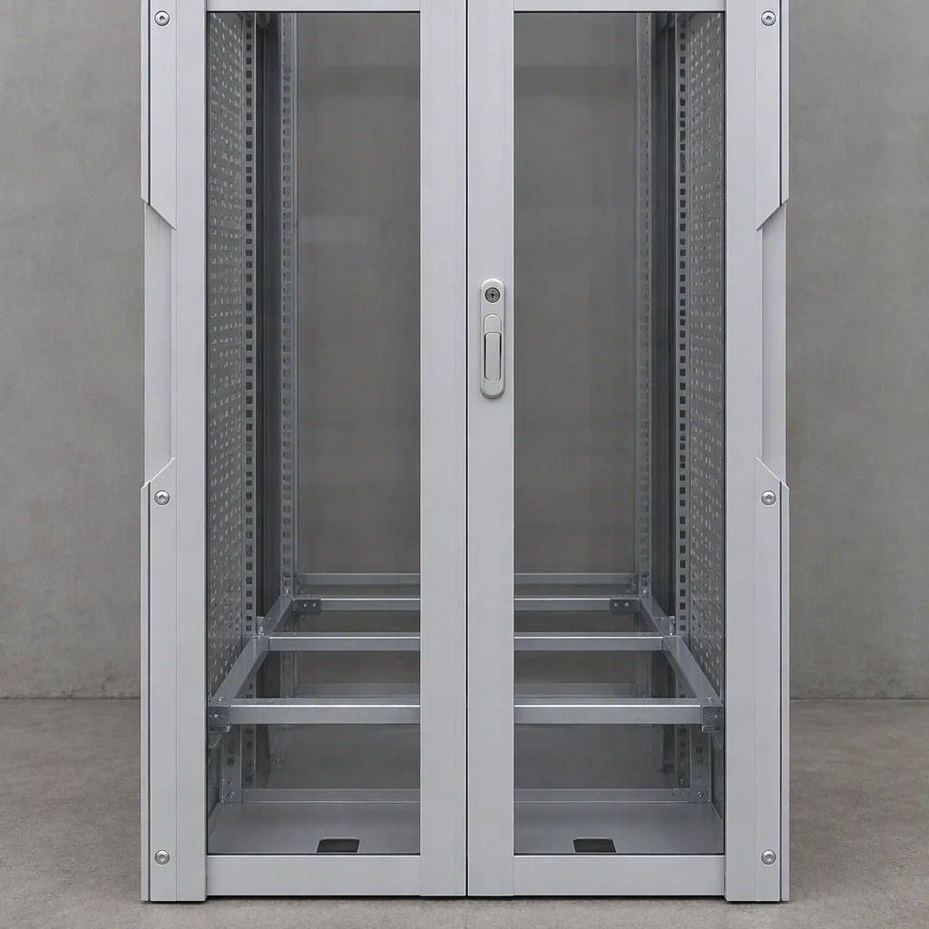 Close-up of the end door of a cold aisle containment.